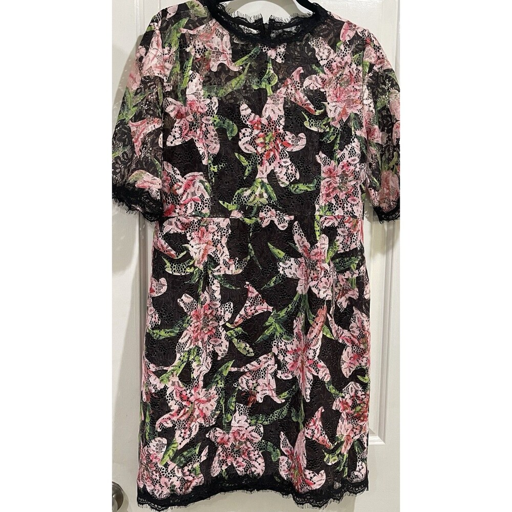 Classic Dress Dress By Hi Girl Womens Black Floral Round neck Lace Dress Size XL